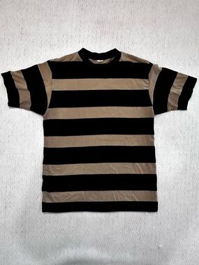 Vintage Quality Warehouse Black and Tan Horizontal Stripe T-Shirt